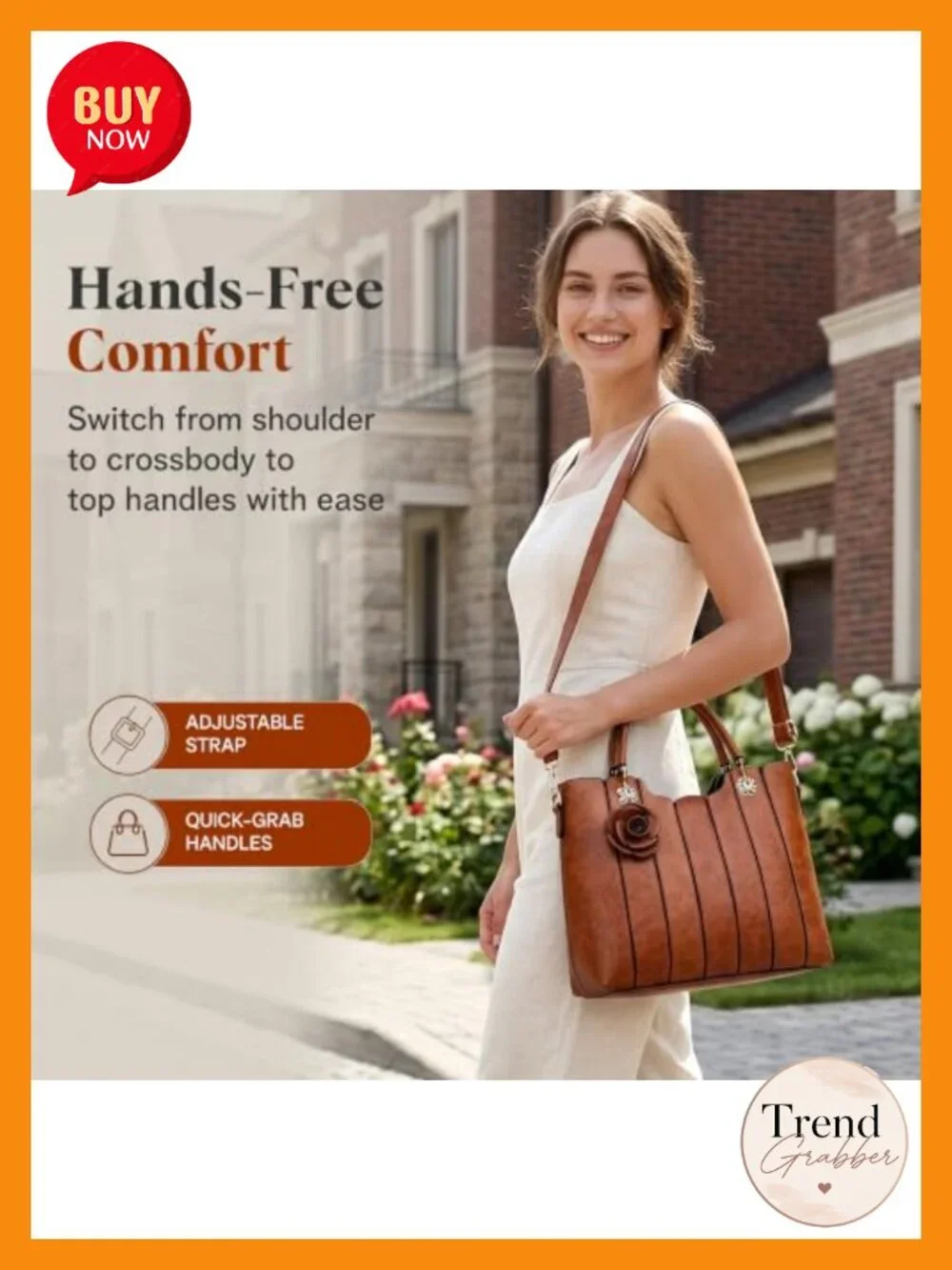 Vegan Leather Top Handle Satchel Purse with Rosette Charm 3-Way Crossbody Bag